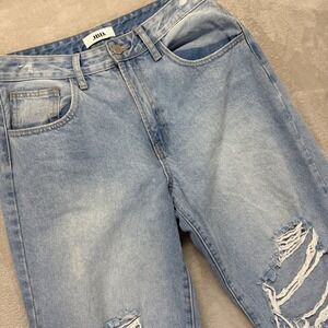 JBD Jeans Women's 28 Este Wide Leg Light Wash Distressed Ripped‎ Raw Hem Denim